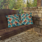 Mid-Century Modern Outdoor Pillow: Burnt Orange & Turquoise Optical Illusion