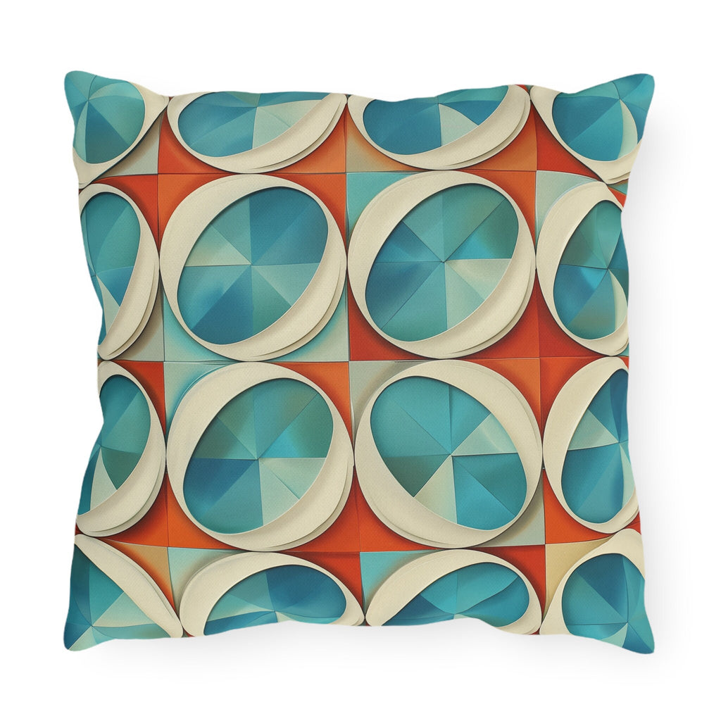 Mid-Century Modern Outdoor Pillow: Burnt Orange & Turquoise Optical Illusion