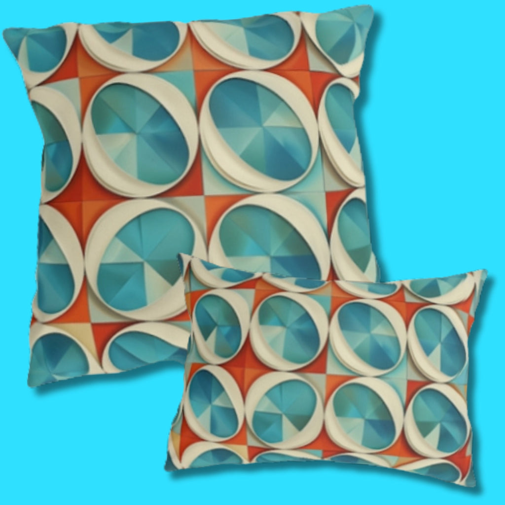 Mid-Century Modern Outdoor Pillow: Burnt Orange & Turquoise Optical Illusion