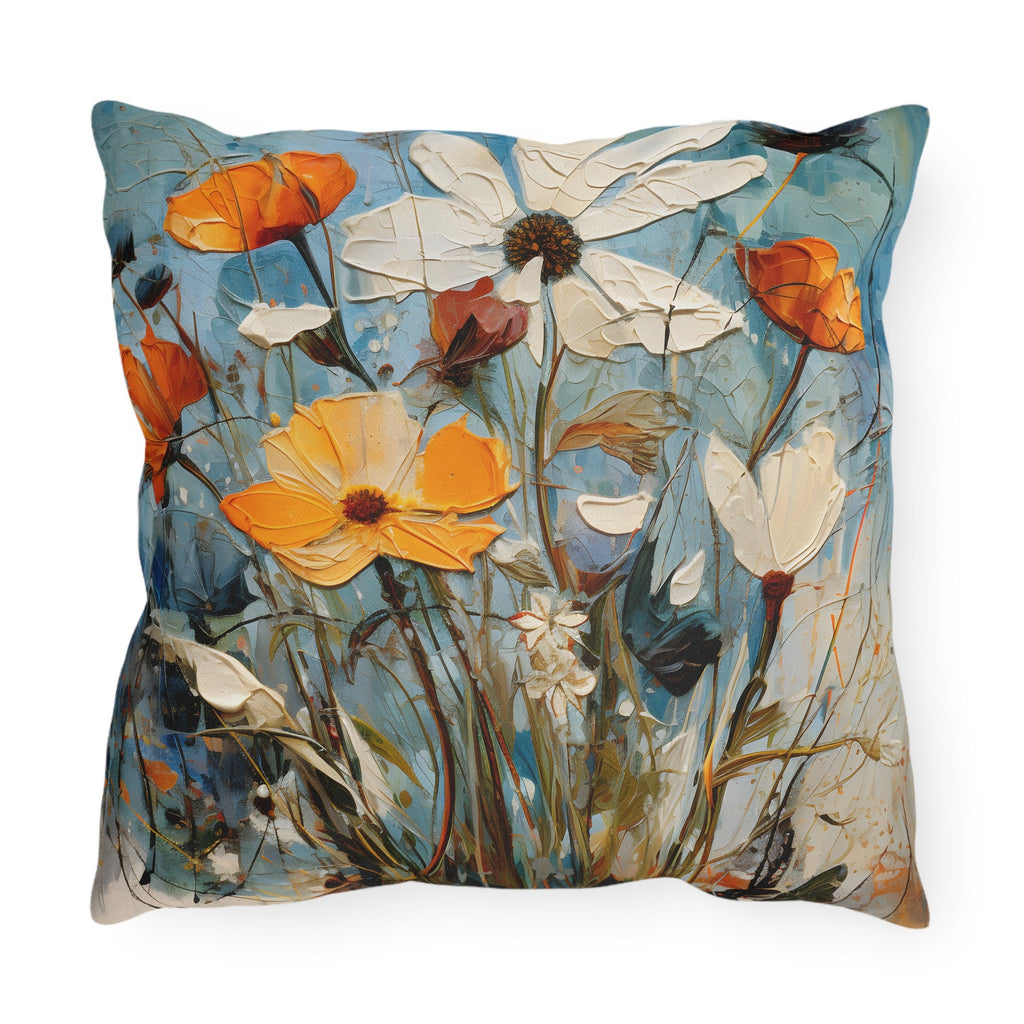 Vintage-Inspired Water Resistant Outdoor Pillow - Vibrant Blue Wildflower Oil Painting Design for Patio & Pool