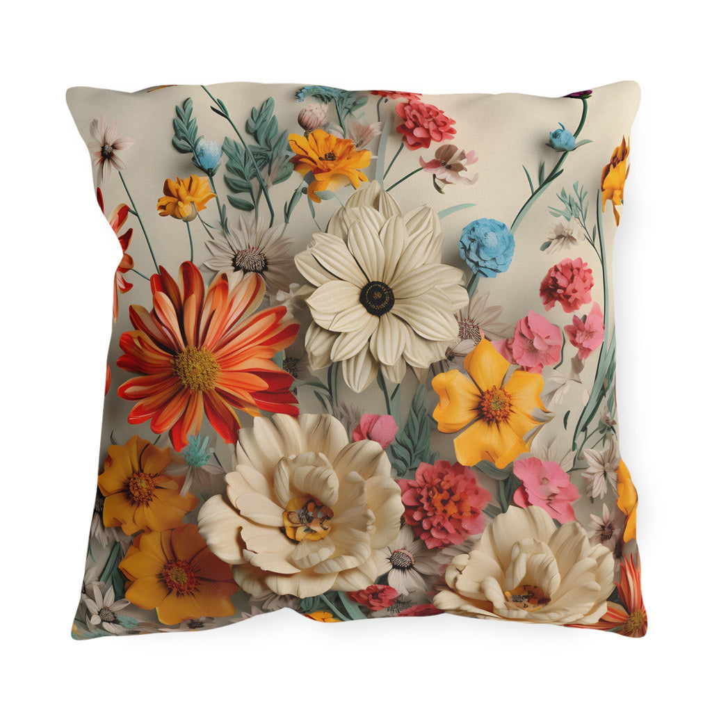 Vibrant Boho Wildflower Outdoor Pillow - Water-Resistant Patio Cushion for Poolside Decor