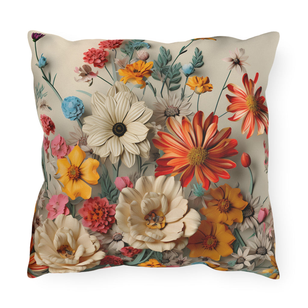 Vibrant Boho Wildflower Outdoor Pillow - Water-Resistant Patio Cushion for Poolside Decor