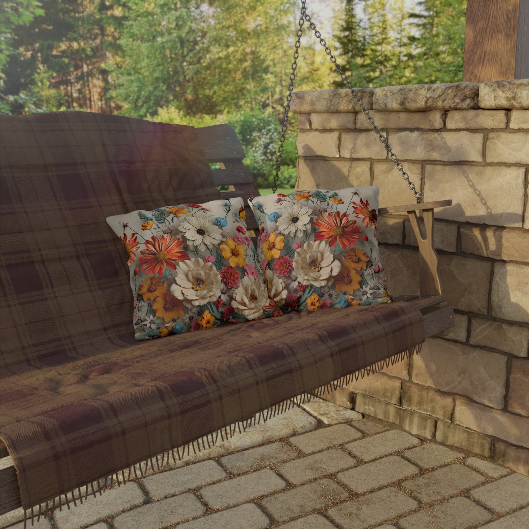 Vibrant Boho Wildflower Outdoor Pillow - Water-Resistant Patio Cushion for Poolside Decor