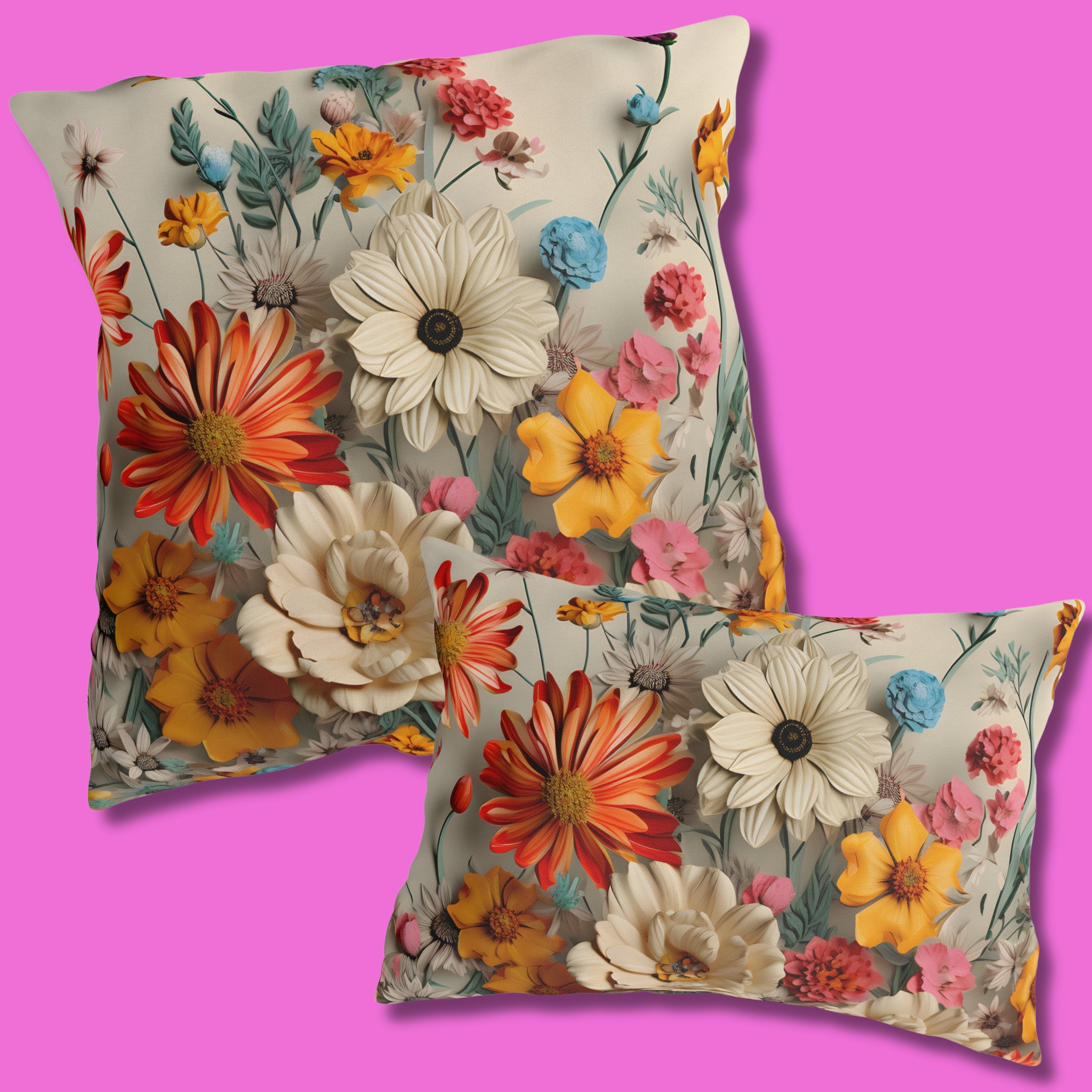 Vibrant Boho Wildflower Outdoor Pillow - Water-Resistant Patio Cushion for Poolside Decor