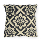 Navy & Cream Geometric Floral Outdoor Pillow - Symmetrical Tile Design for Modern Patio Decor