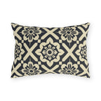 Navy & Cream Geometric Floral Outdoor Pillow - Symmetrical Tile Design for Modern Patio Decor