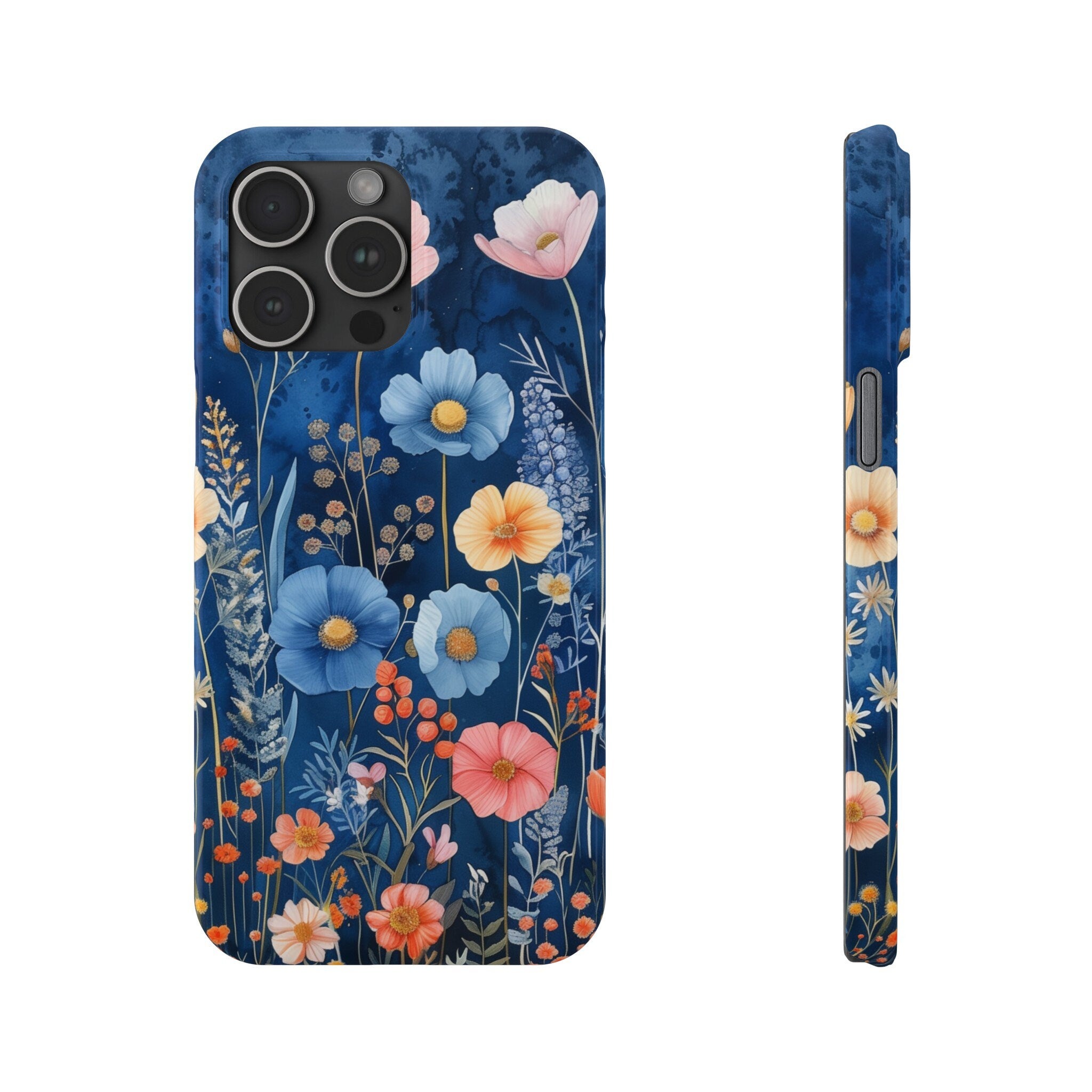 Navy Blue Floral iPhone Case: Dreamy Wildflower Garden