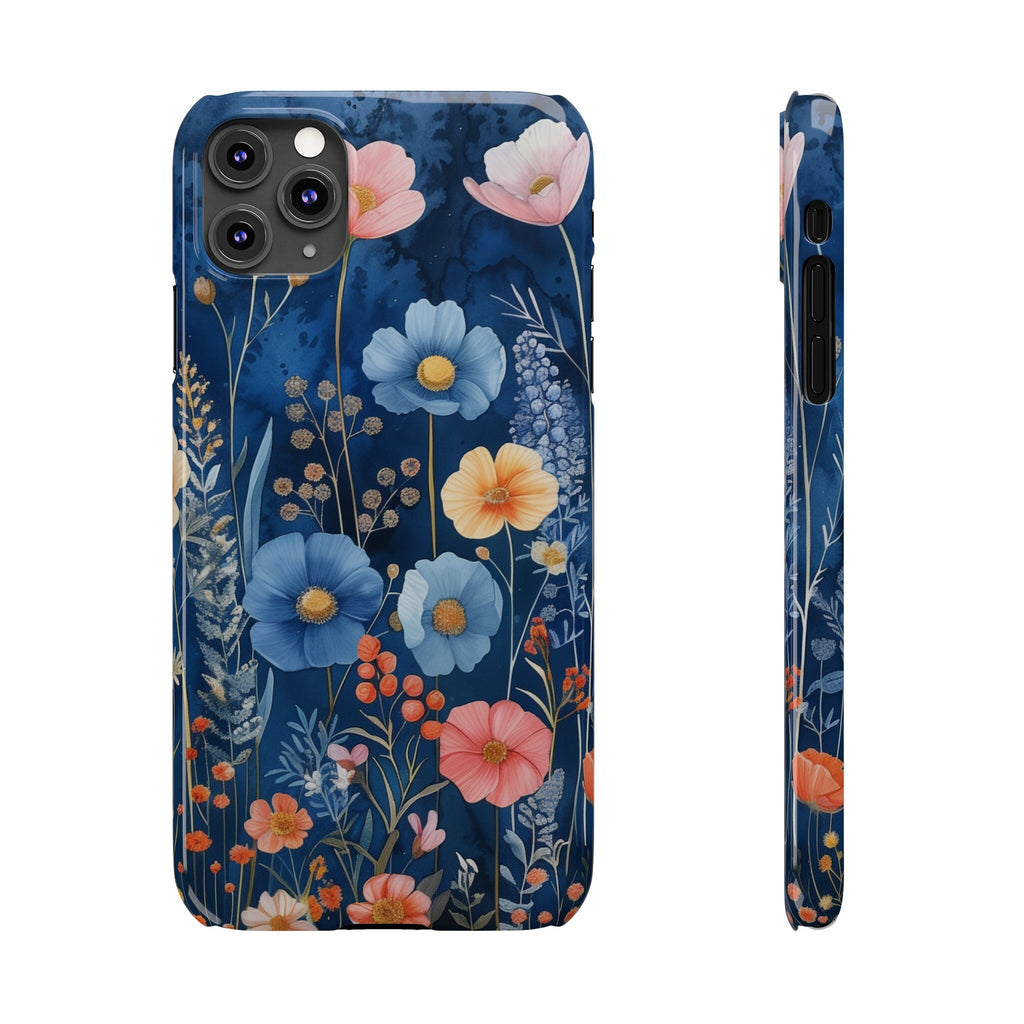 Navy Blue Floral iPhone Case: Dreamy Wildflower Garden