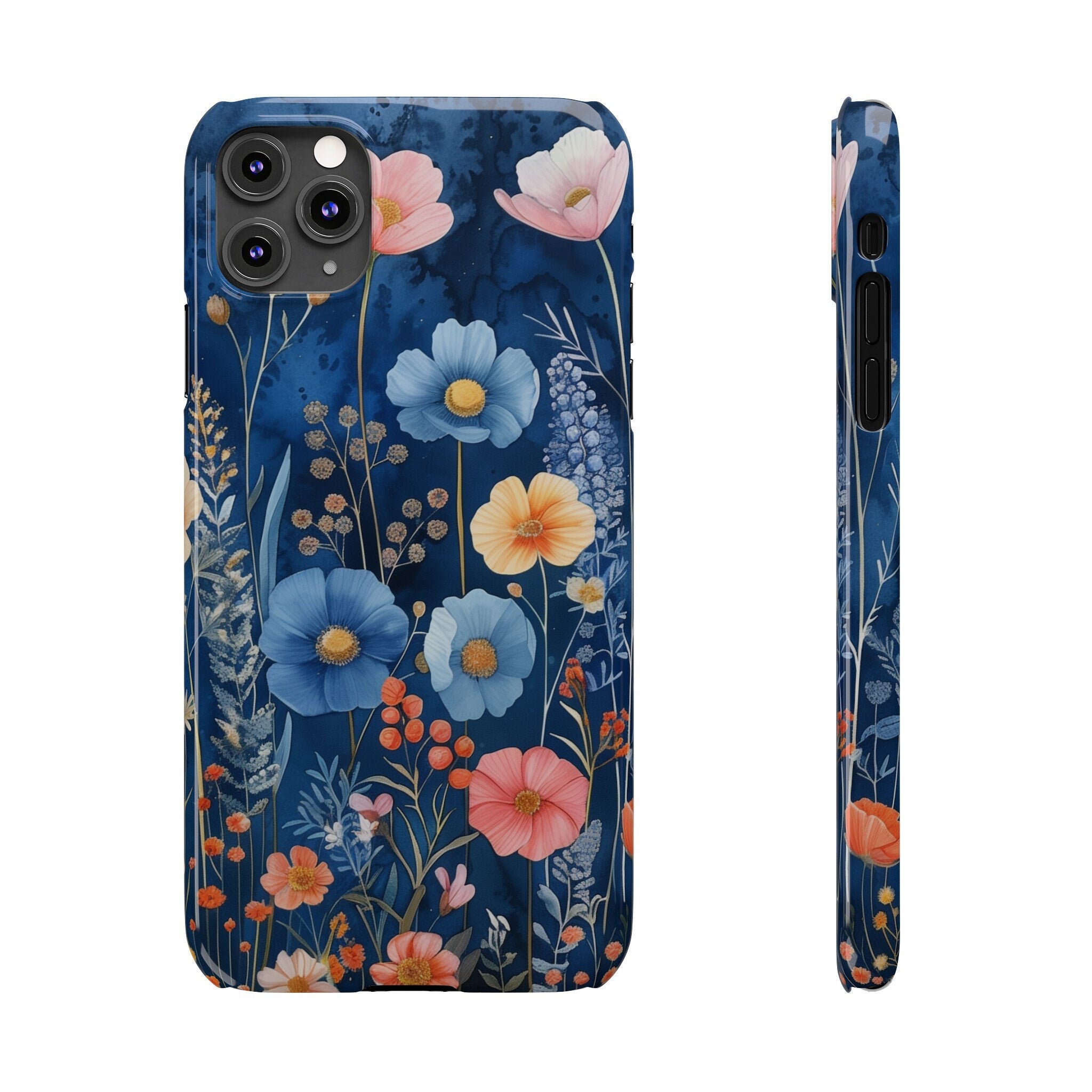 Navy Blue Floral iPhone Case: Dreamy Wildflower Garden