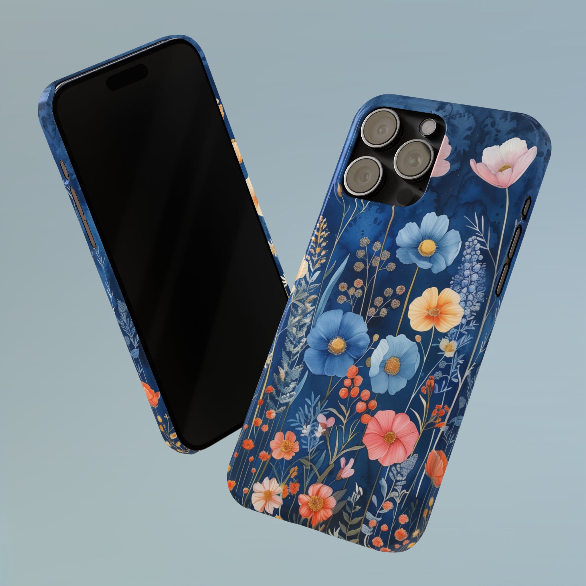 Navy Blue Floral iPhone Case: Dreamy Wildflower Garden