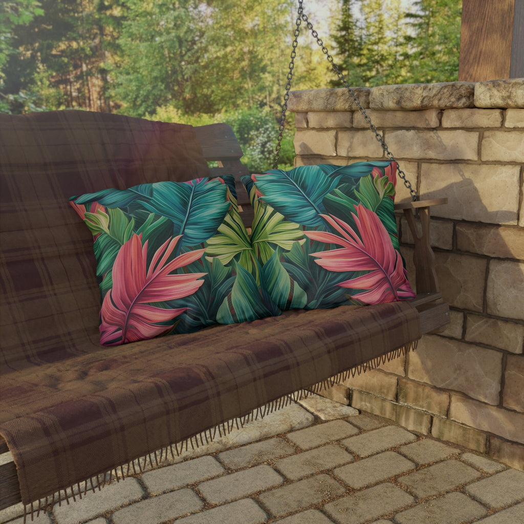 Vibrant Tropical Paradise Outdoor Pillow - Water Resistant Cushion for Patio, Poolside, Garden Decor