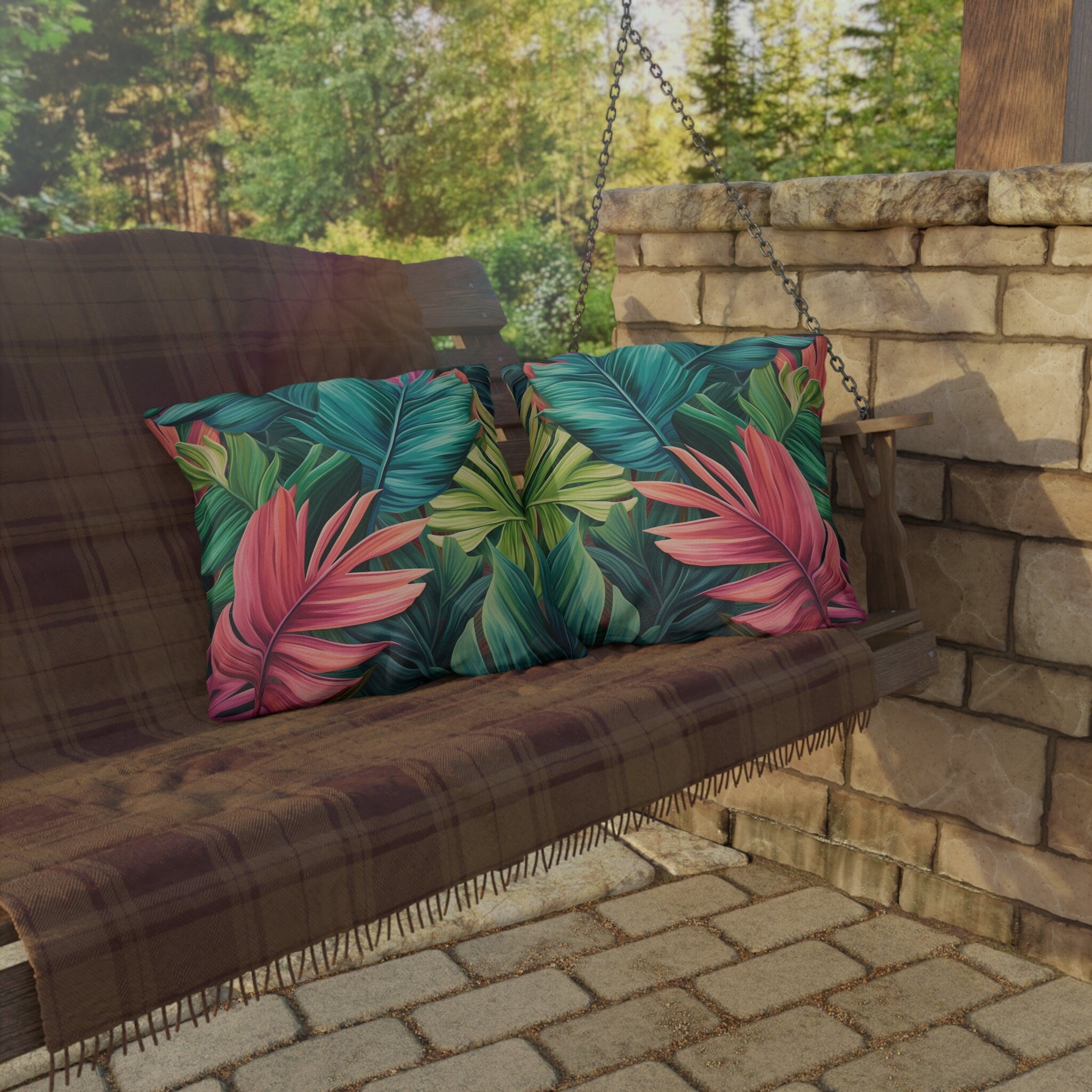 Vibrant Tropical Paradise Outdoor Pillow - Water Resistant Cushion for Patio, Poolside, Garden Decor