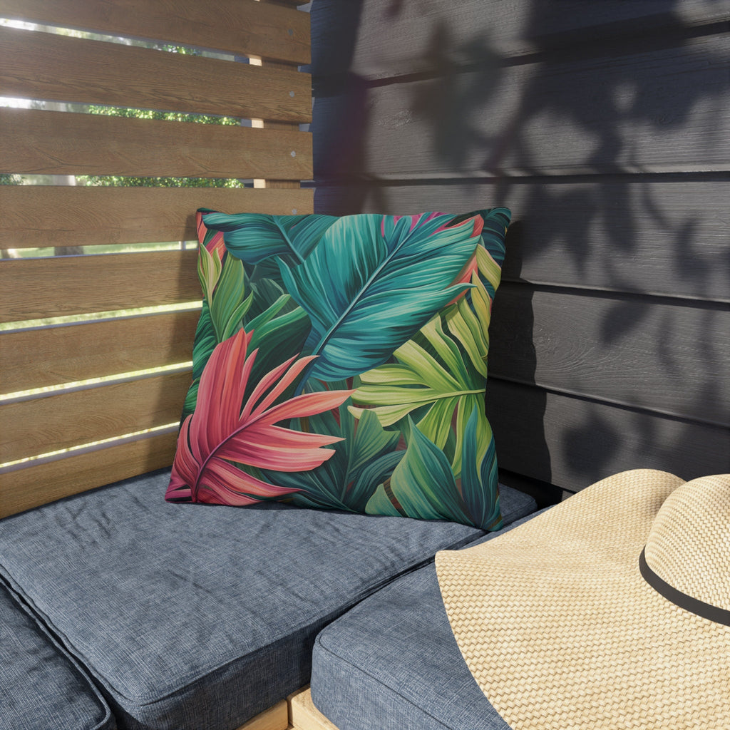 Vibrant Tropical Paradise Outdoor Pillow - Water Resistant Cushion for Patio, Poolside, Garden Decor