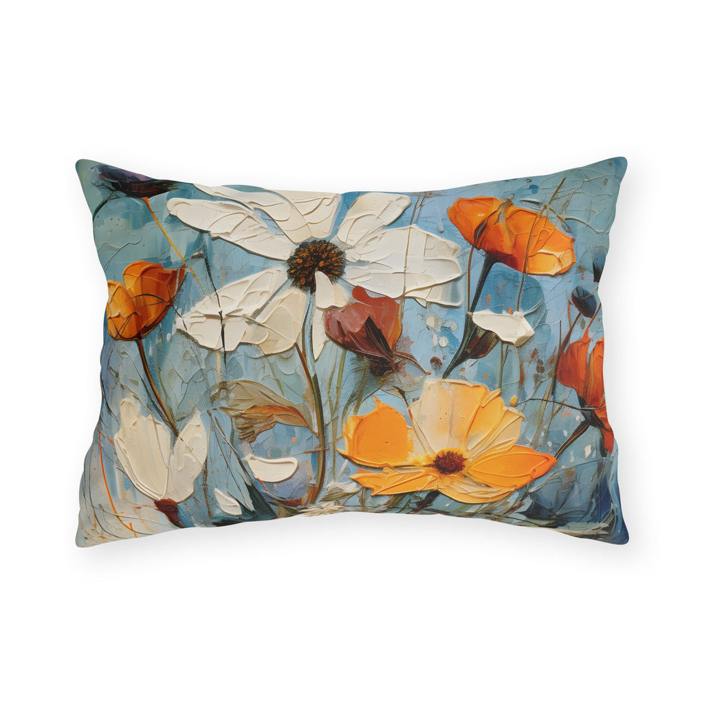 Vintage-Inspired Water Resistant Outdoor Pillow - Vibrant Blue Wildflower Oil Painting Design for Patio & Pool
