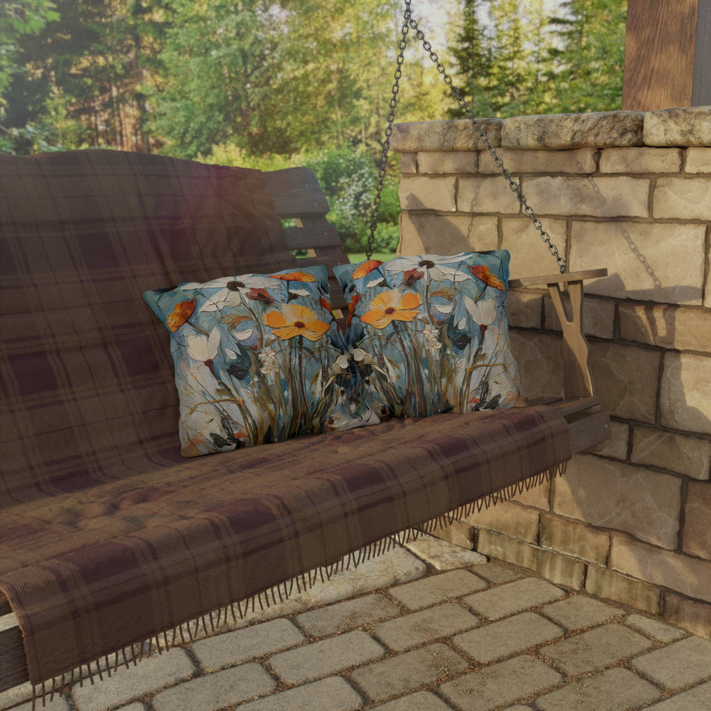 Vintage-Inspired Water Resistant Outdoor Pillow - Vibrant Blue Wildflower Oil Painting Design for Patio & Pool