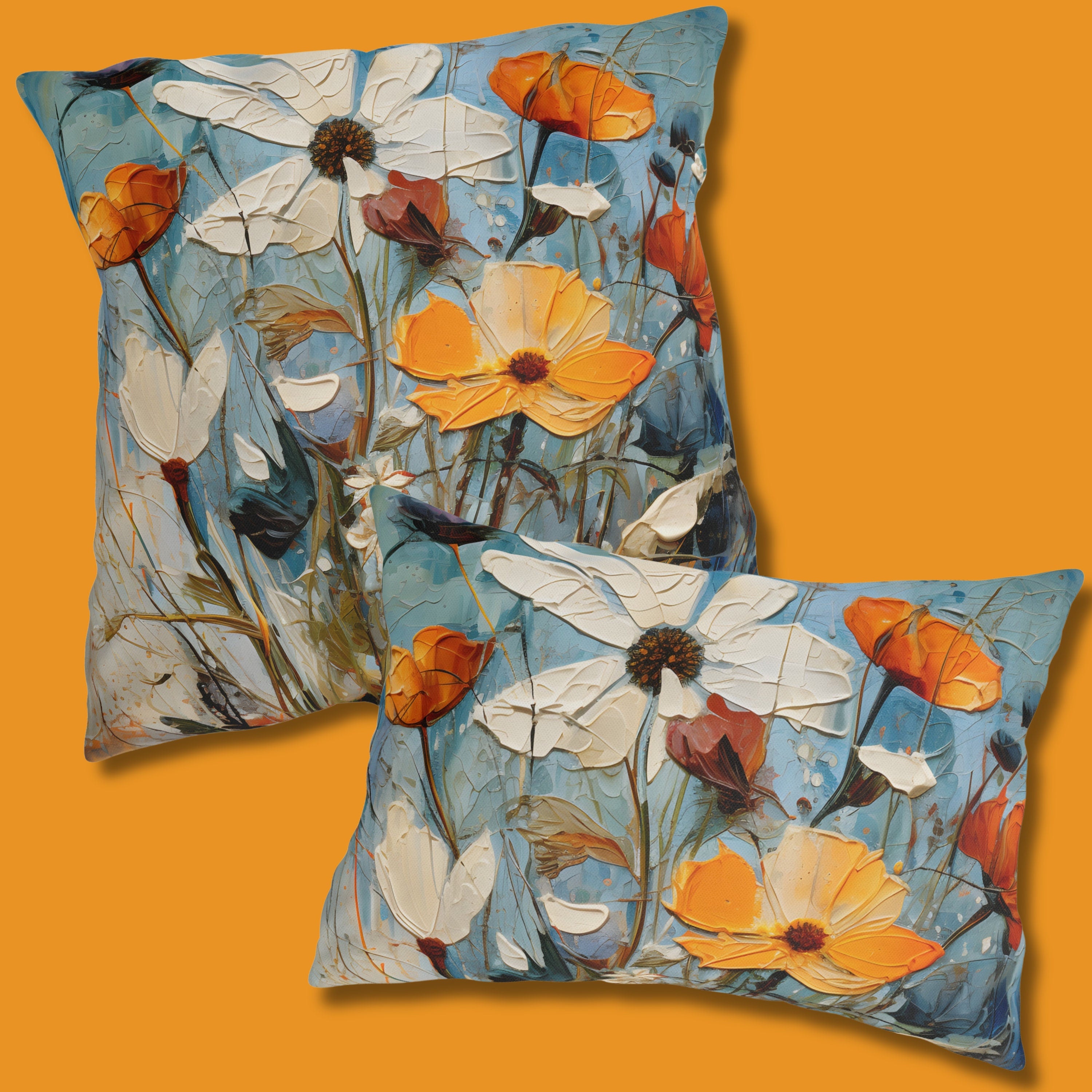 Vintage-Inspired Water Resistant Outdoor Pillow - Vibrant Blue Wildflower Oil Painting Design for Patio & Pool