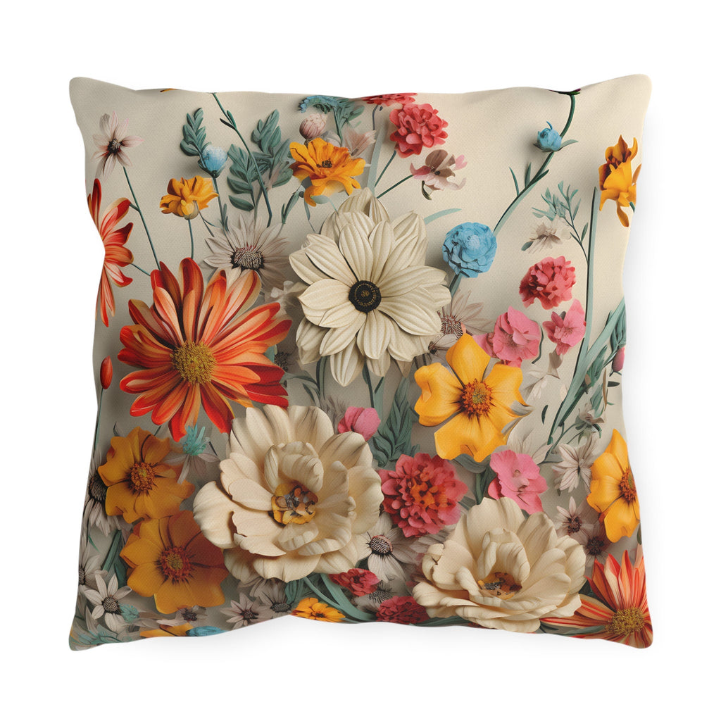 Vibrant Boho Wildflower Outdoor Pillow - Water-Resistant Patio Cushion for Poolside Decor