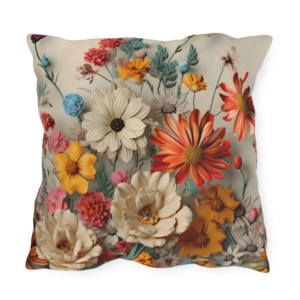 Vibrant Boho Wildflower Outdoor Pillow - Water-Resistant Patio Cushion for Poolside Decor