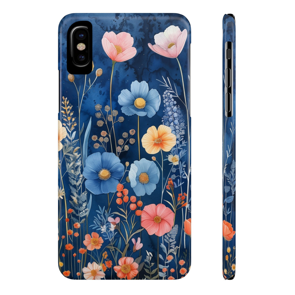 Navy Blue Floral iPhone Case: Dreamy Wildflower Garden
