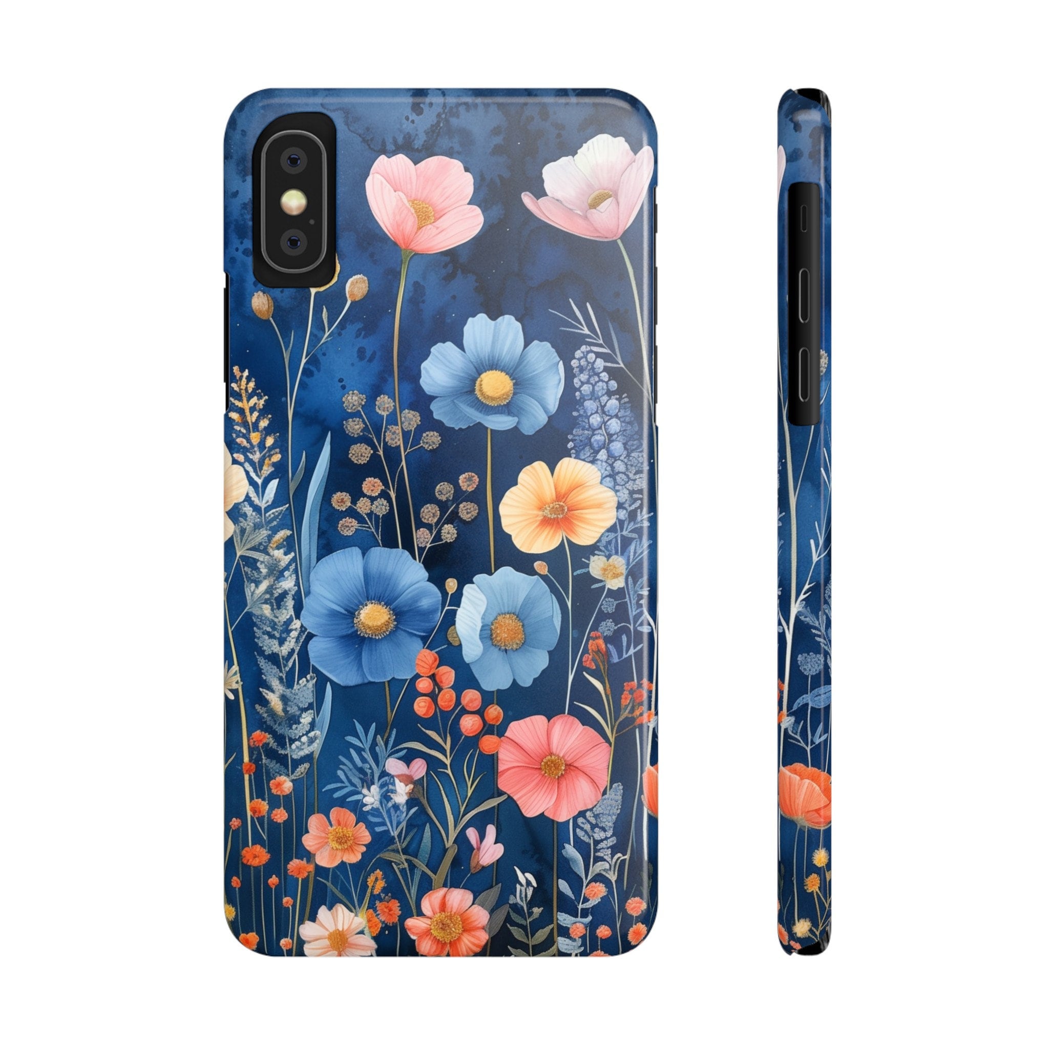 Navy Blue Floral iPhone Case: Dreamy Wildflower Garden
