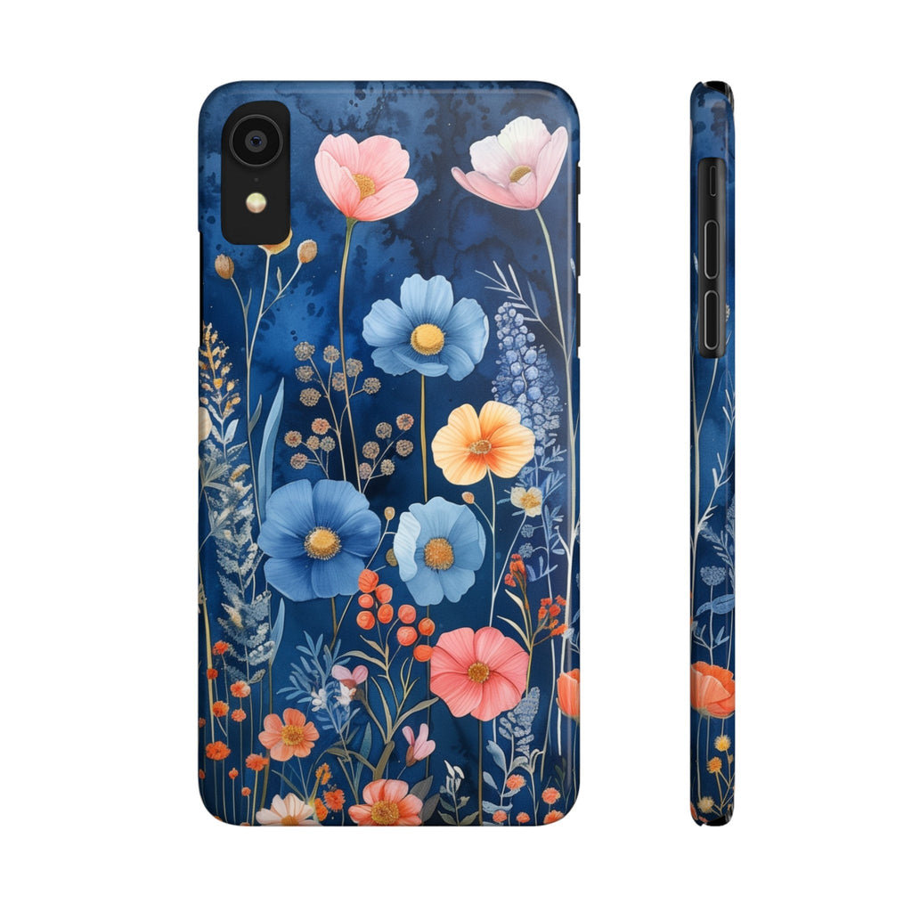 Navy Blue Floral iPhone Case: Dreamy Wildflower Garden