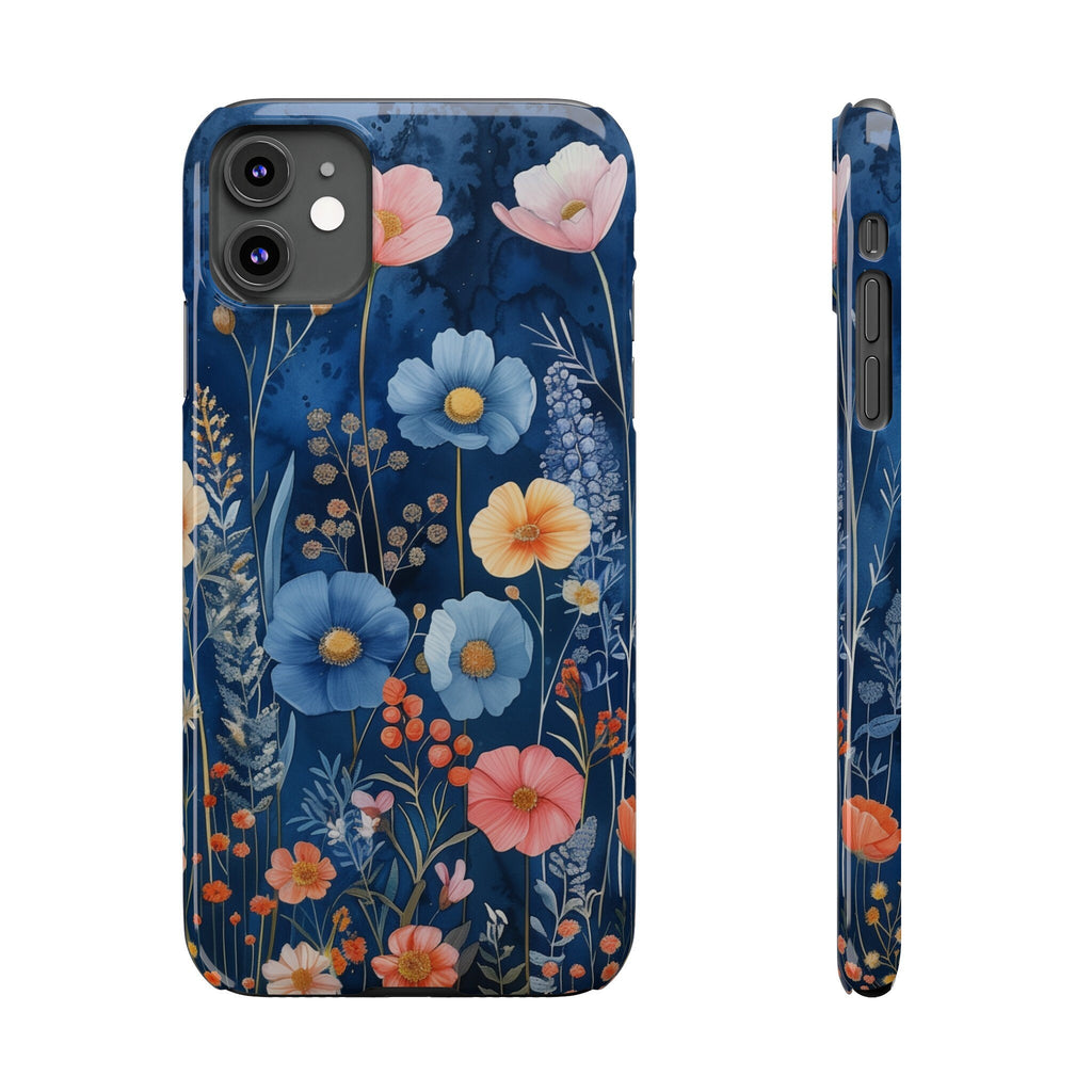 Navy Blue Floral iPhone Case: Dreamy Wildflower Garden