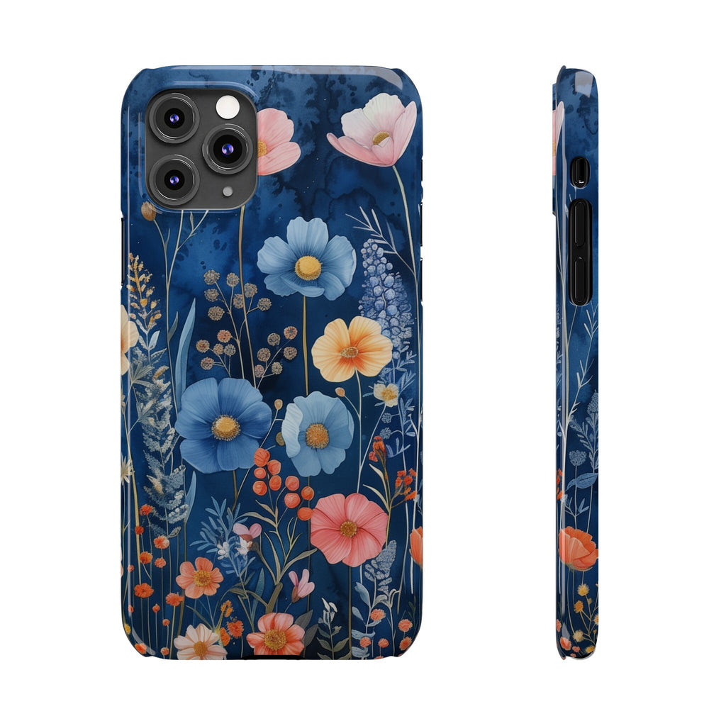 Navy Blue Floral iPhone Case: Dreamy Wildflower Garden