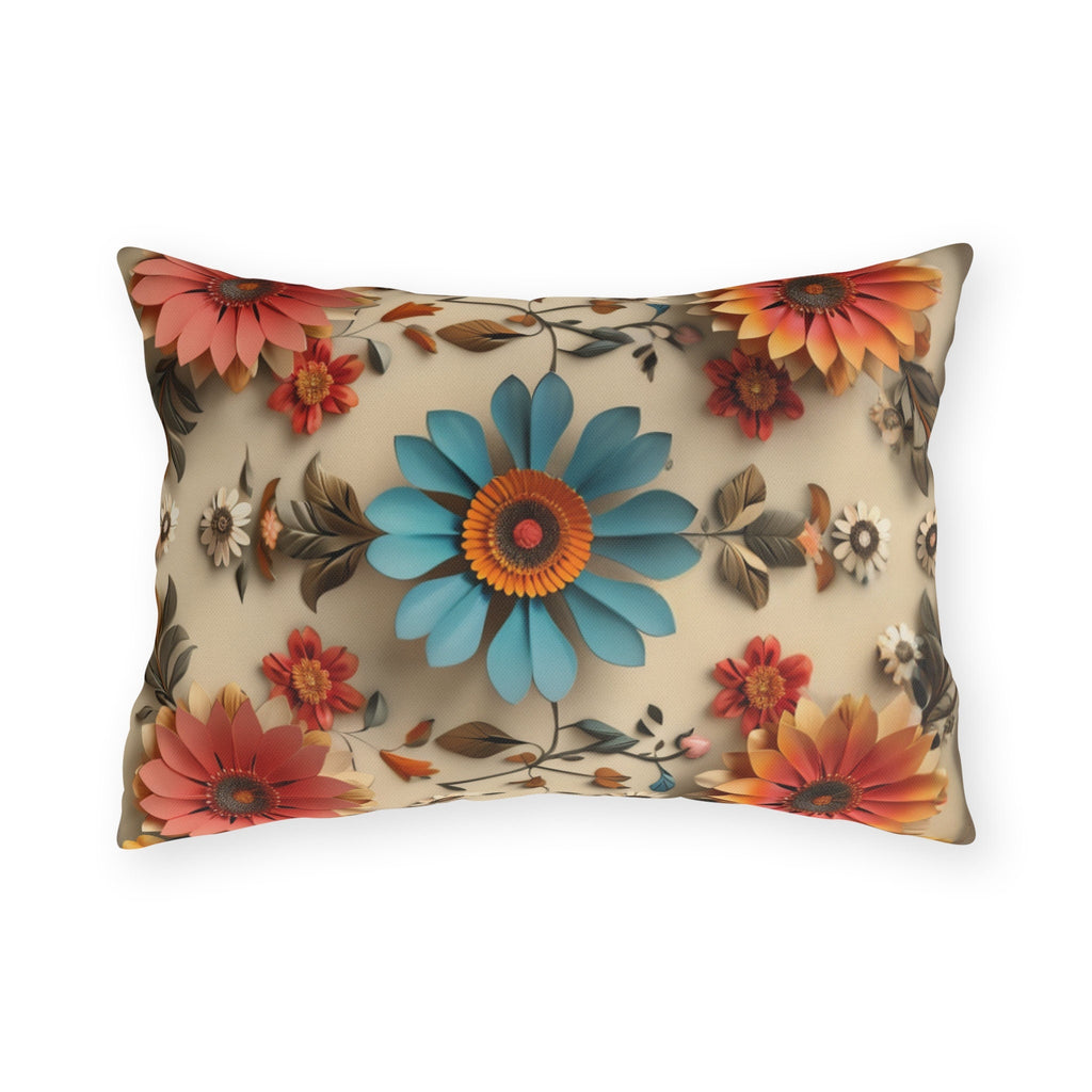 Blue Daisy Floral Outdoor Pillow: Boho Garden Cushion