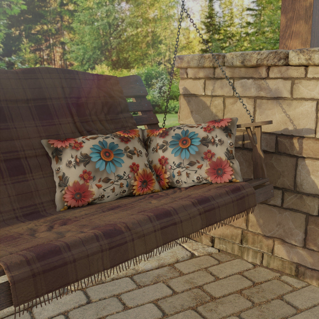 Blue Daisy Floral Outdoor Pillow: Boho Garden Cushion