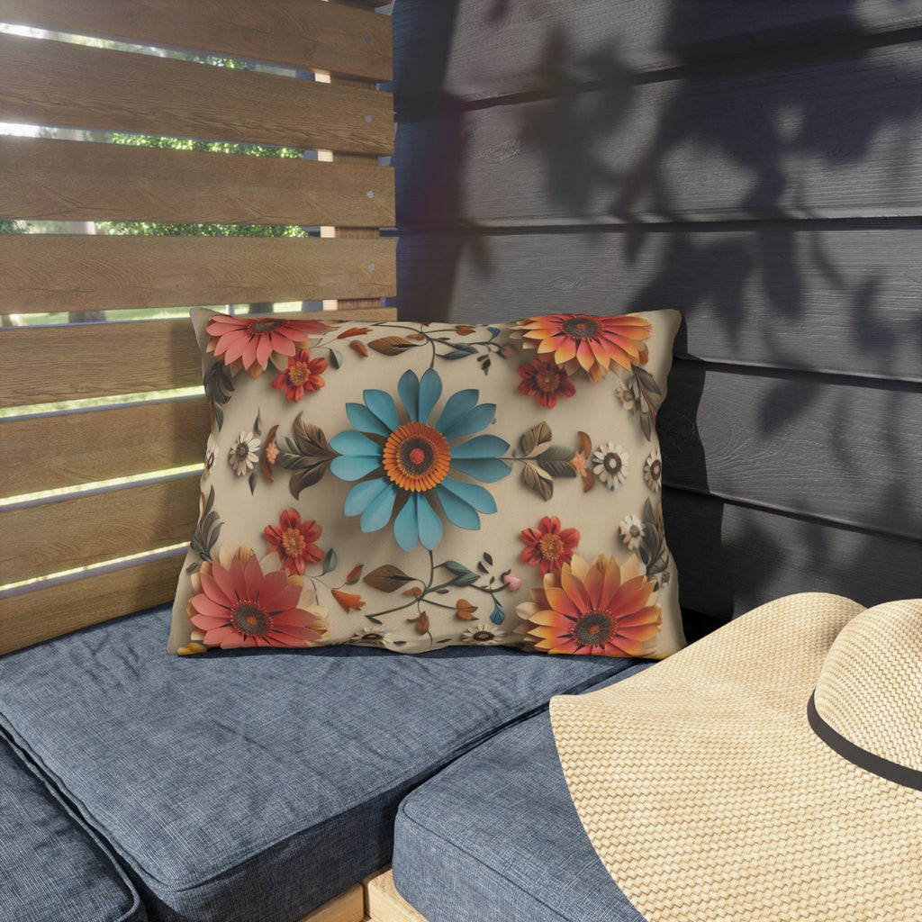 Blue Daisy Floral Outdoor Pillow: Boho Garden Cushion