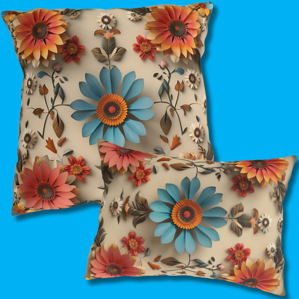 Blue Daisy Floral Outdoor Pillow: Boho Garden Cushion