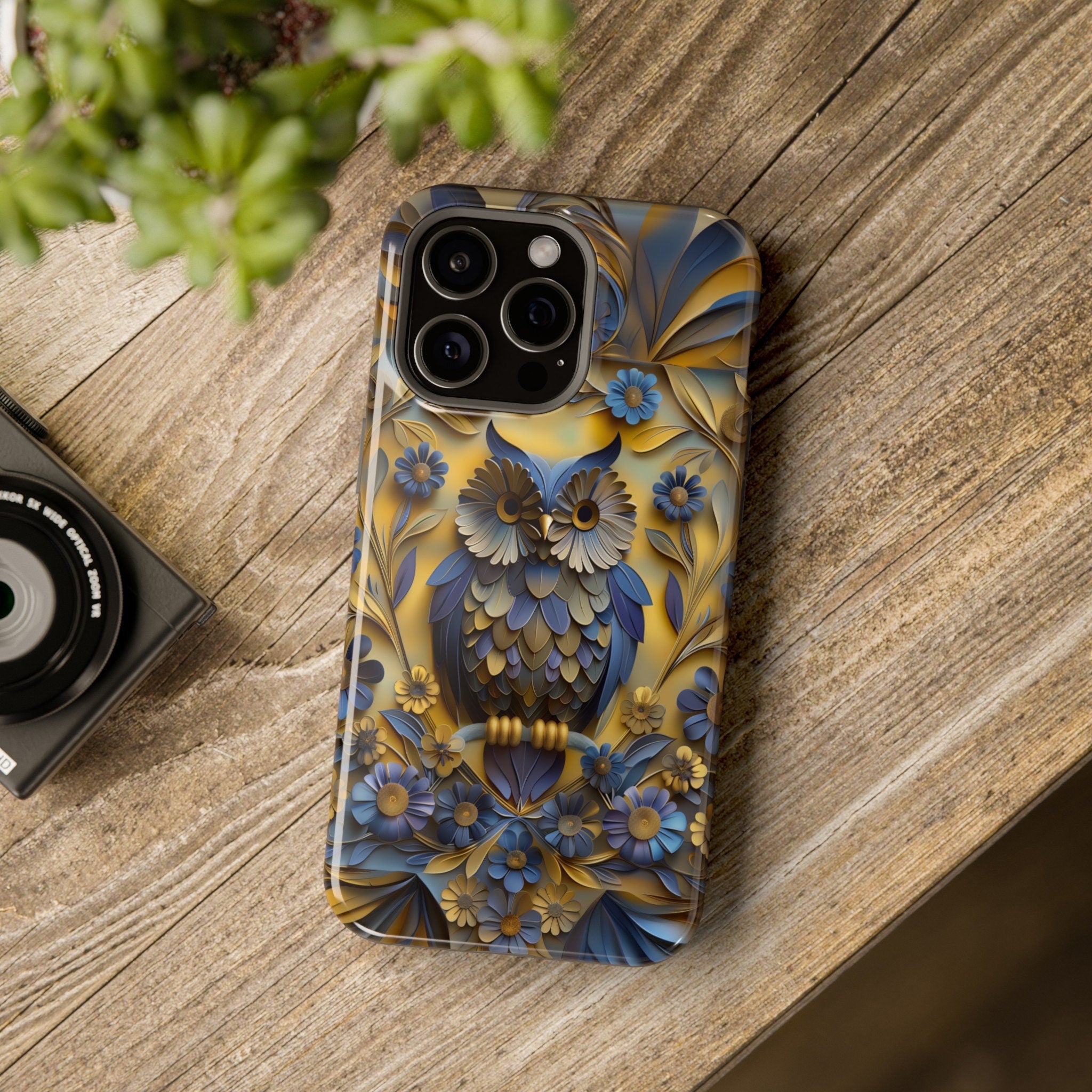 Artistic Owl iPhone MagSafe Case: Blue & Yellow Floral Design
