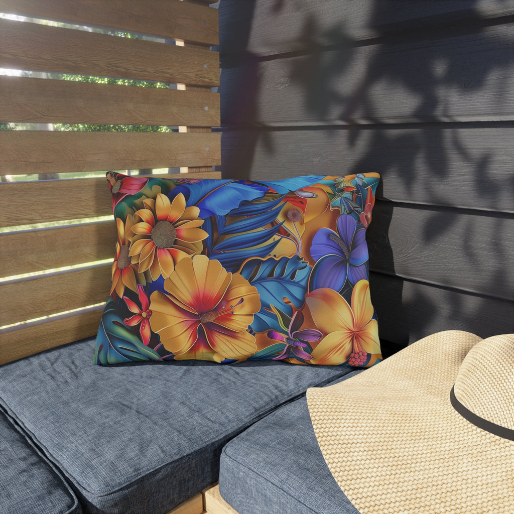 Tropical Floral Outdoor Throw Pillow: UV & Water Resistant Patio Decor