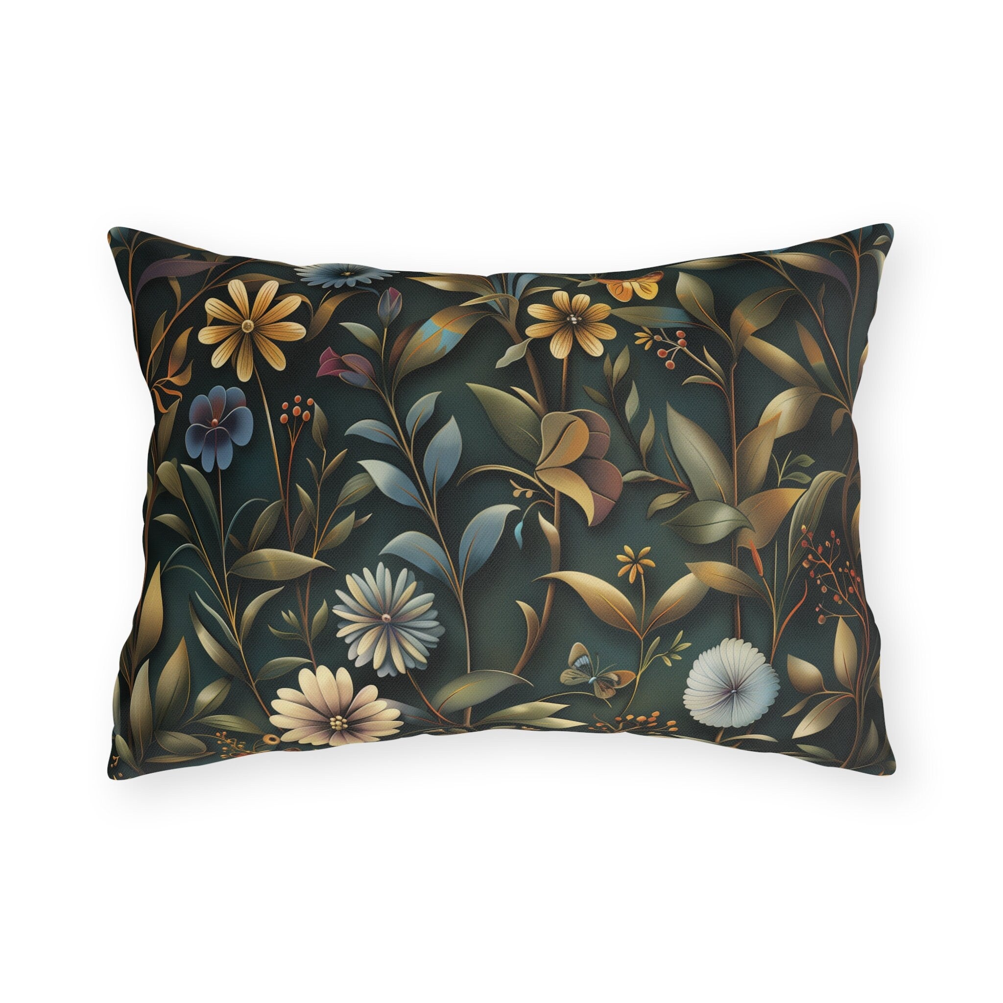 William Morris Inspired Outdoor Pillow: Dark Earthy Botanical Garden Decor