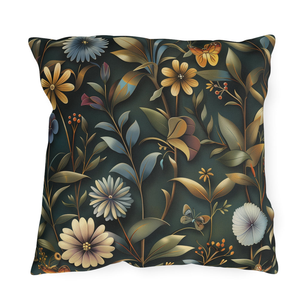 William Morris Inspired Outdoor Pillow: Dark Earthy Botanical Garden Decor