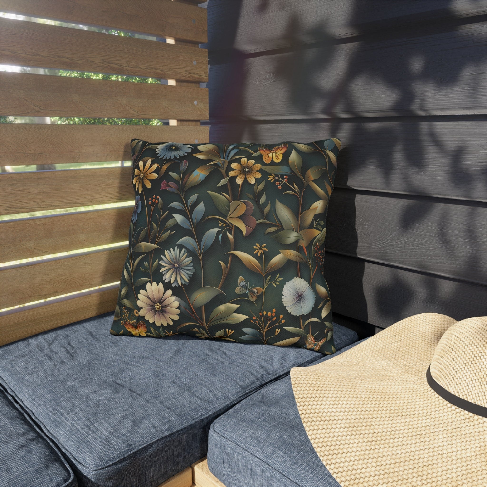 William Morris Inspired Outdoor Pillow: Dark Earthy Botanical Garden Decor