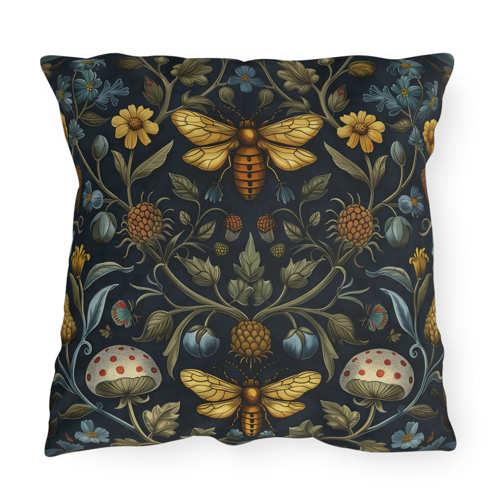 William Morris Inspired Outdoor Pillow: Botanical Bee Garden Decor