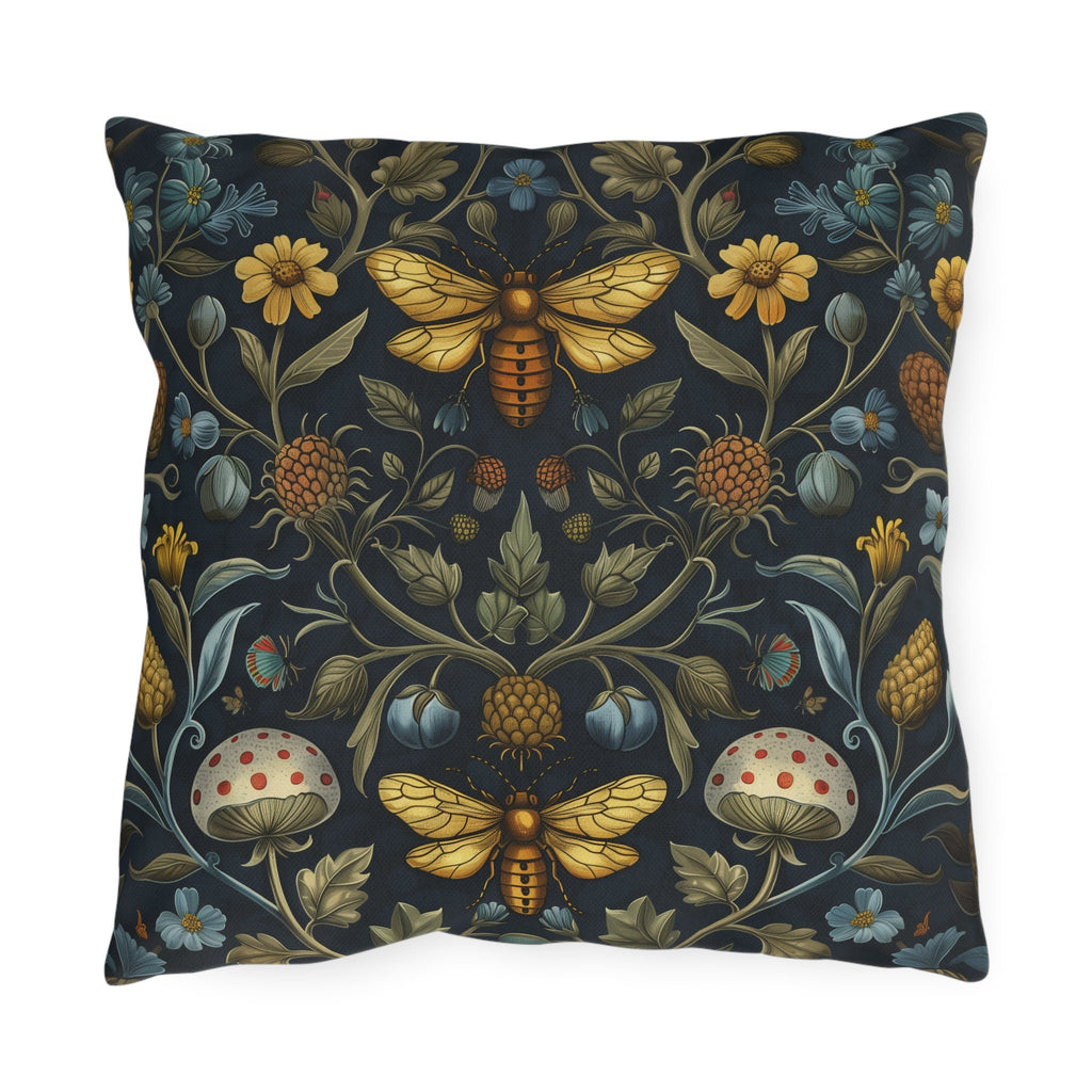 William Morris Inspired Outdoor Pillow: Botanical Bee Garden Decor