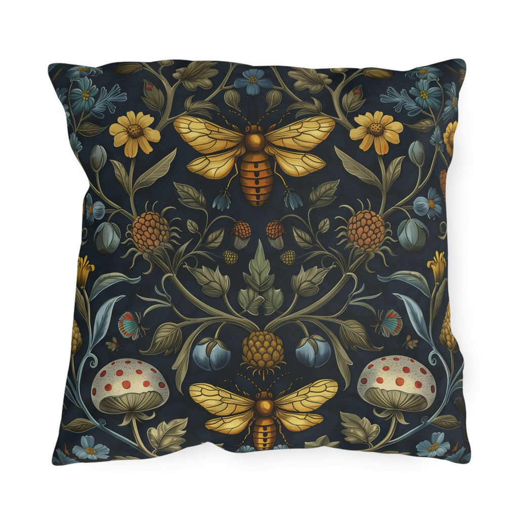 William Morris Inspired Outdoor Pillow: Botanical Bee Garden Decor