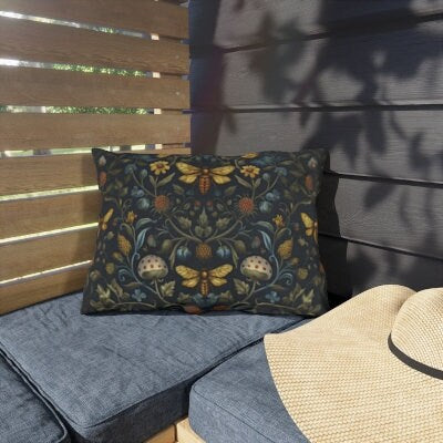 William Morris Inspired Outdoor Pillow: Botanical Bee Garden Decor