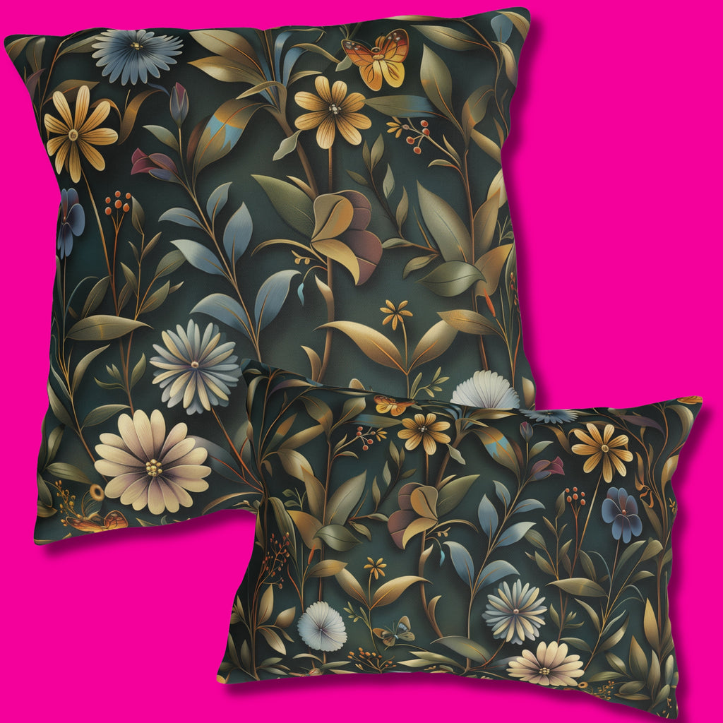William Morris Inspired Outdoor Pillow: Dark Earthy Botanical Garden Decor