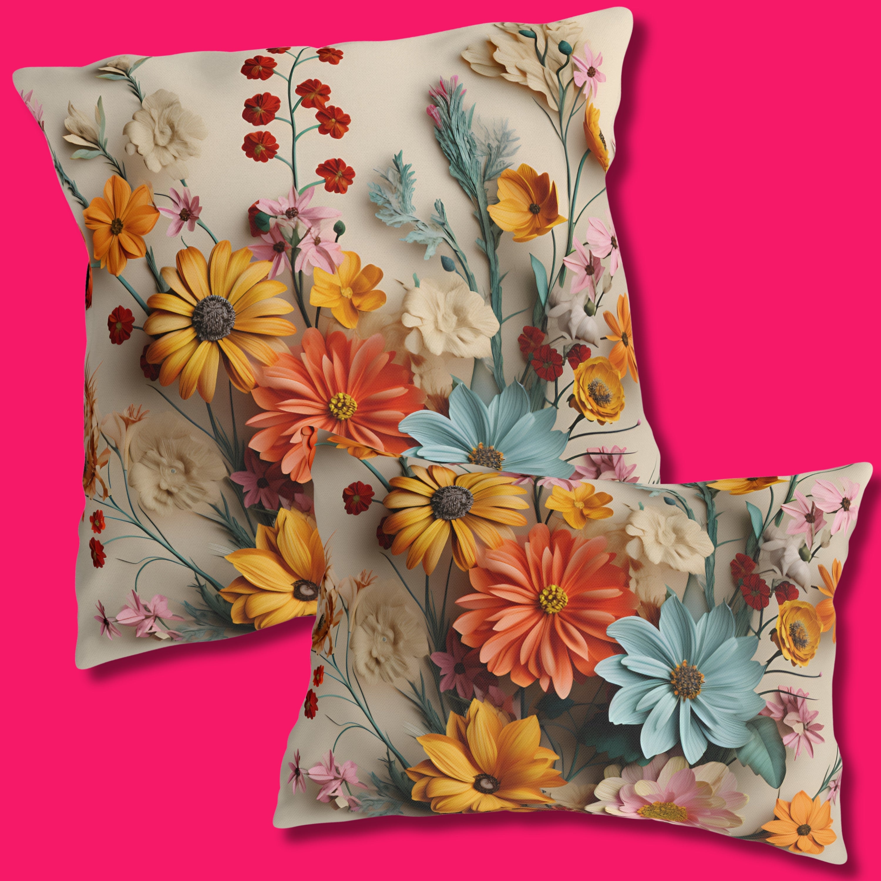 Vintage Style Wildflower Outdoor Pillow: Colorful Floral Bouquet, Water Resistant