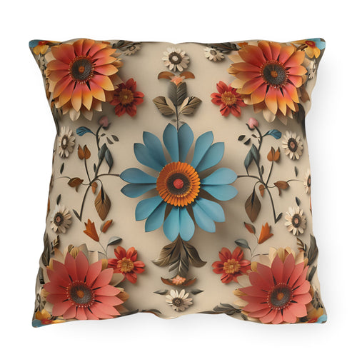 Blue Daisy Floral Outdoor Pillow: Boho Garden Cushion