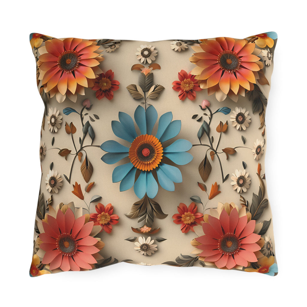 Blue Daisy Floral Outdoor Pillow: Boho Garden Cushion