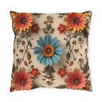 Blue Daisy Floral Outdoor Pillow: Boho Garden Cushion