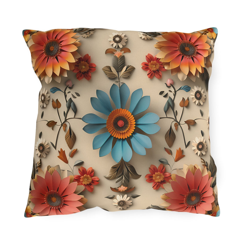 Blue Daisy Floral Outdoor Pillow: Boho Garden Cushion