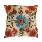 Blue Daisy Floral Outdoor Pillow: Boho Garden Cushion