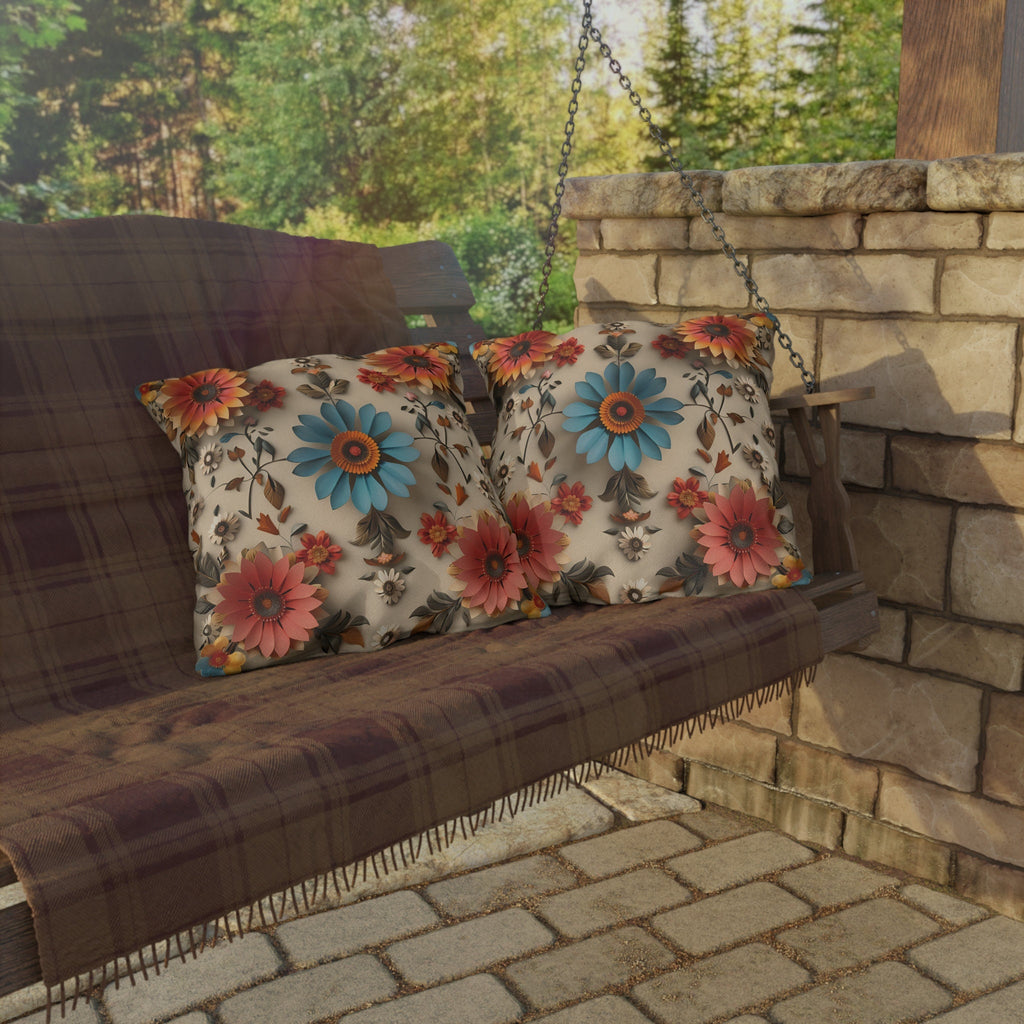 Blue Daisy Floral Outdoor Pillow: Boho Garden Cushion