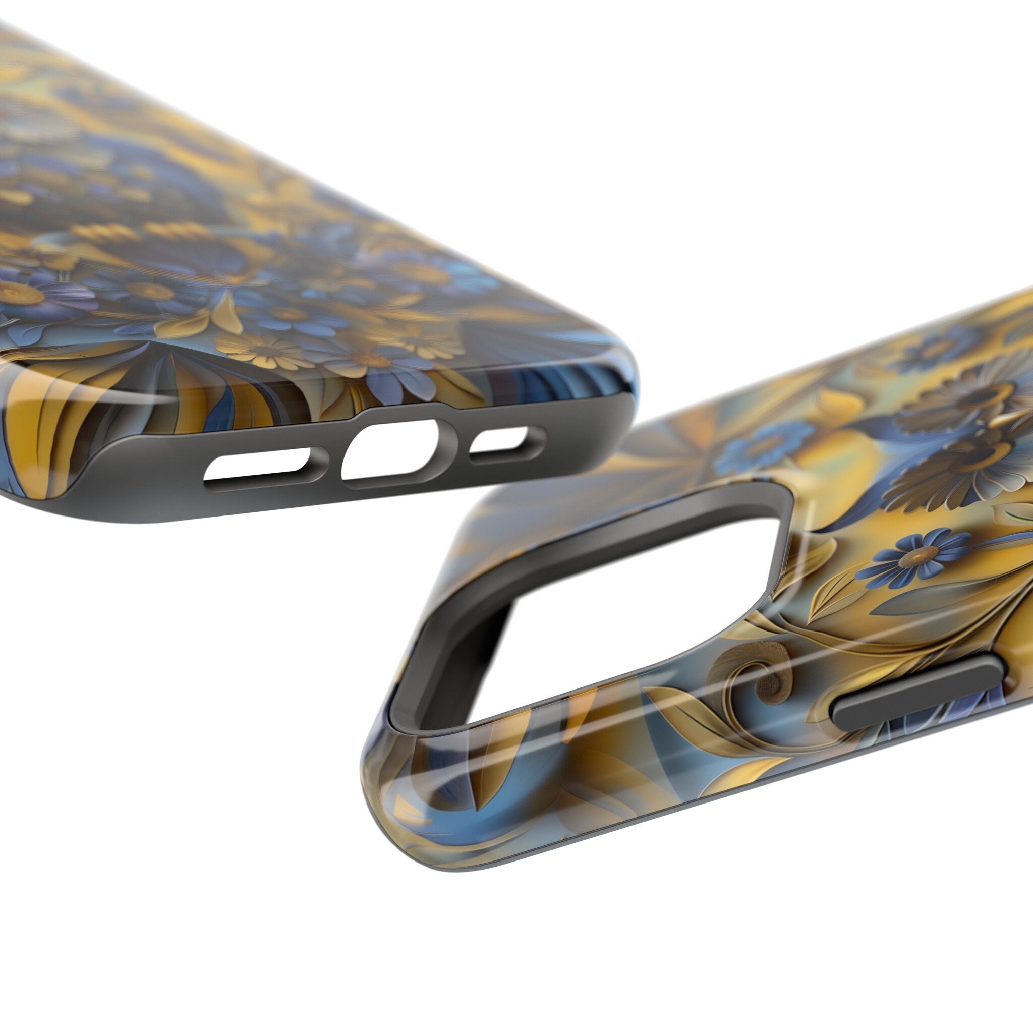 Artistic Owl iPhone MagSafe Case: Blue & Yellow Floral Design