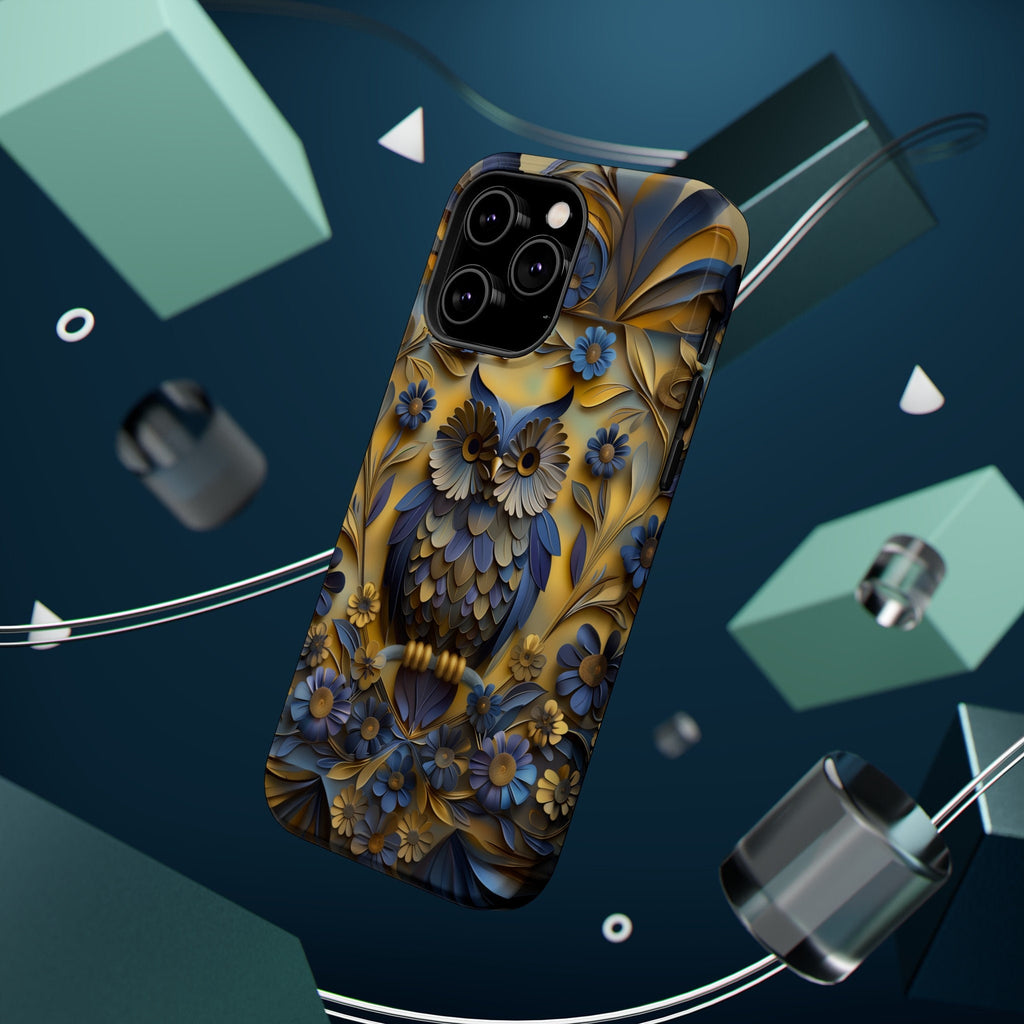 Artistic Owl iPhone MagSafe Case: Blue & Yellow Floral Design